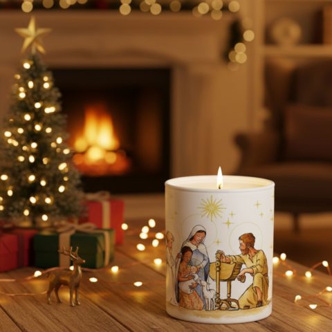 Bougie parfumée à l'encens : crèche de Noël