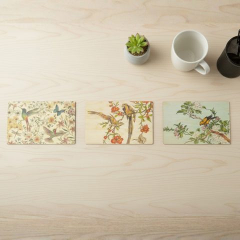 Lot de 3 cartes en bois- Birds