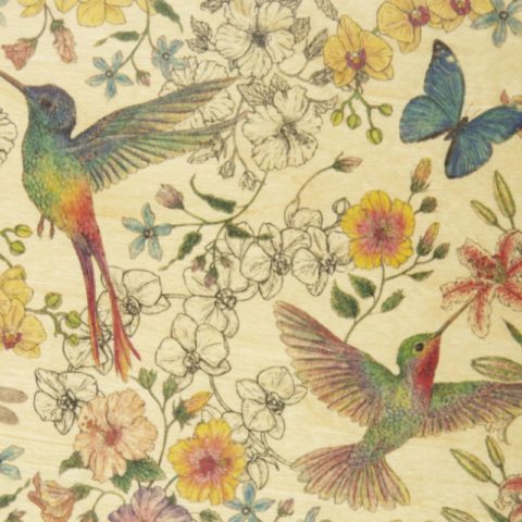 Carte en bois - Black and Colors Colibris